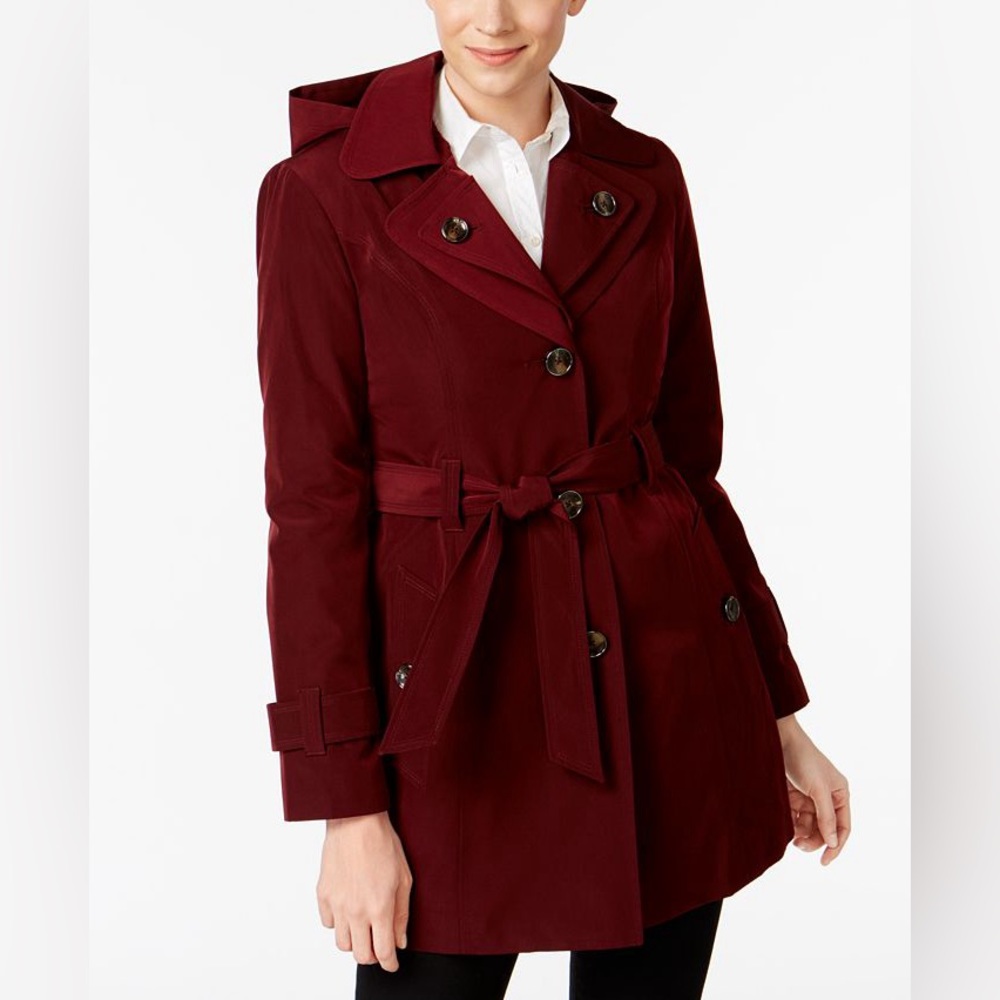 NWT London Fog Double Collar Hooded Water-Resistant Trench Coat S,M